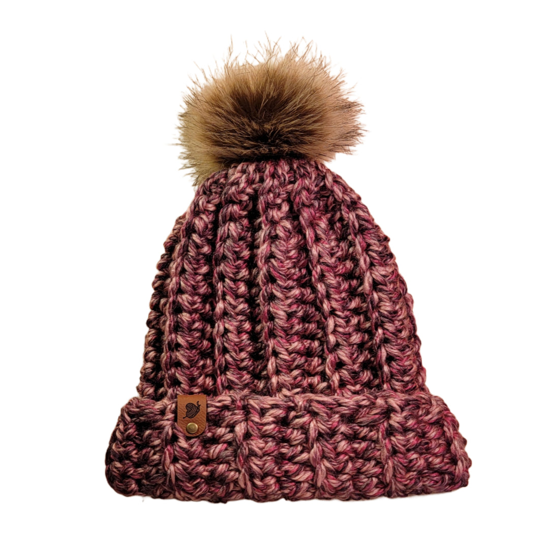 Beanie Chunky Style Yarn Elmore City Dance Brown and Pink - Oma's Cozy Creations