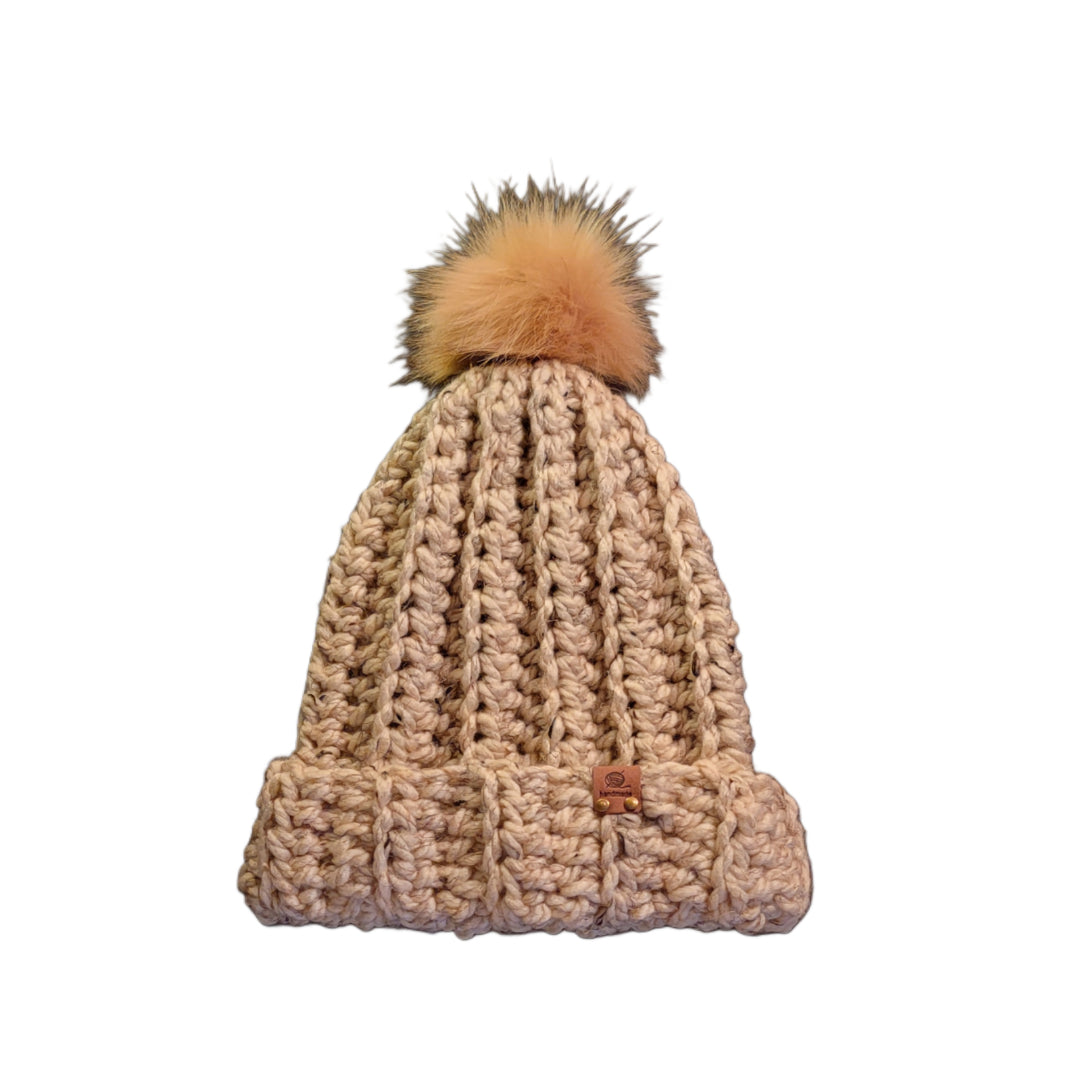 Beanie Handmade Crochet Chunky Style Yarn in Oatmeal Beige - Oma's Cozy Creations
