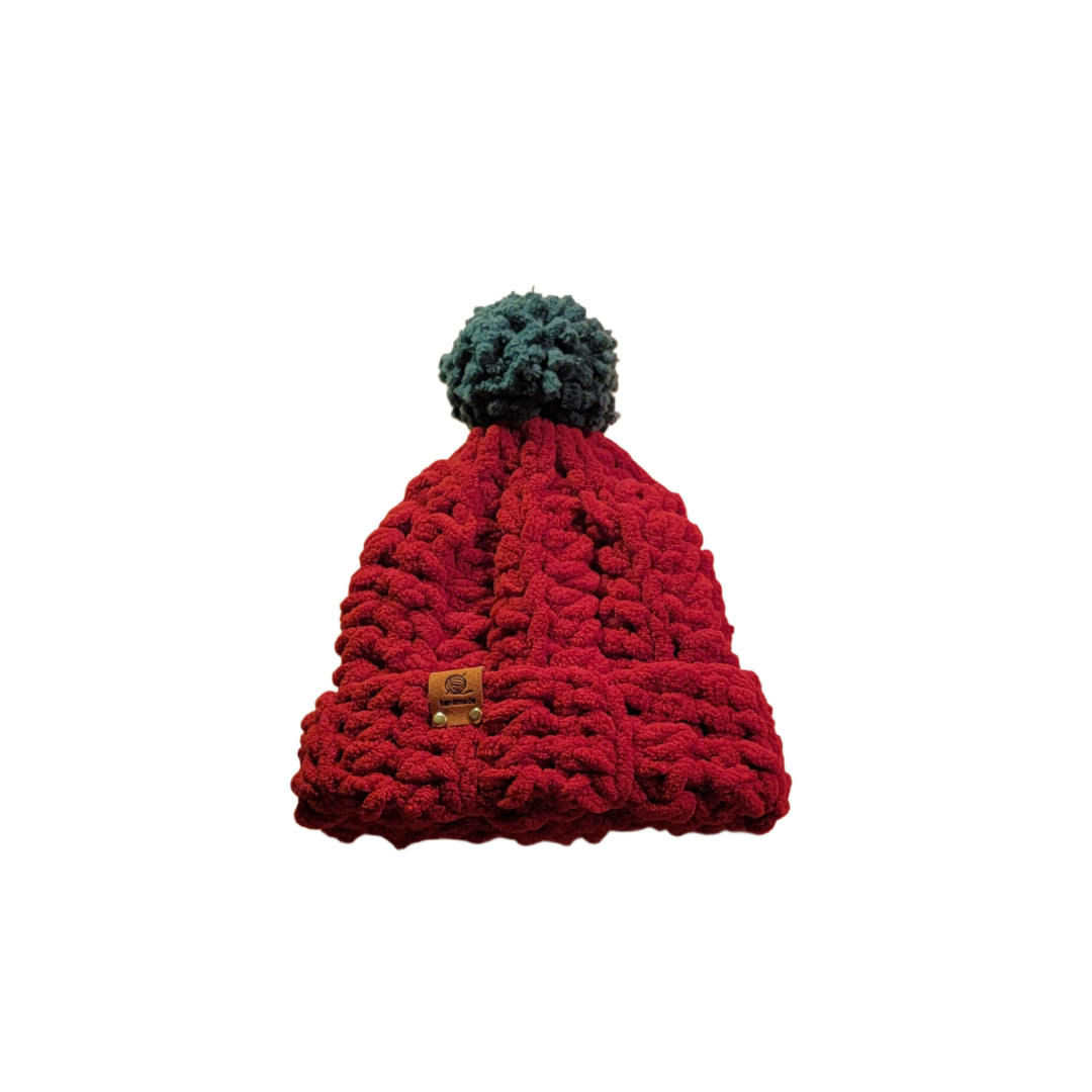 Baby Beanie Chenille Style Yarn with Pom Pom Christmas