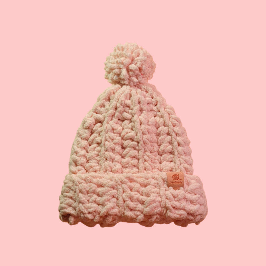 Baby Beanie Chenille Yarn with Pom Pom