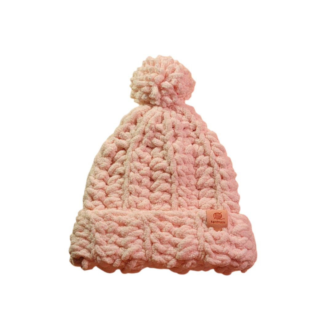 Baby Beanie Chenille Yarn with Pom Pom