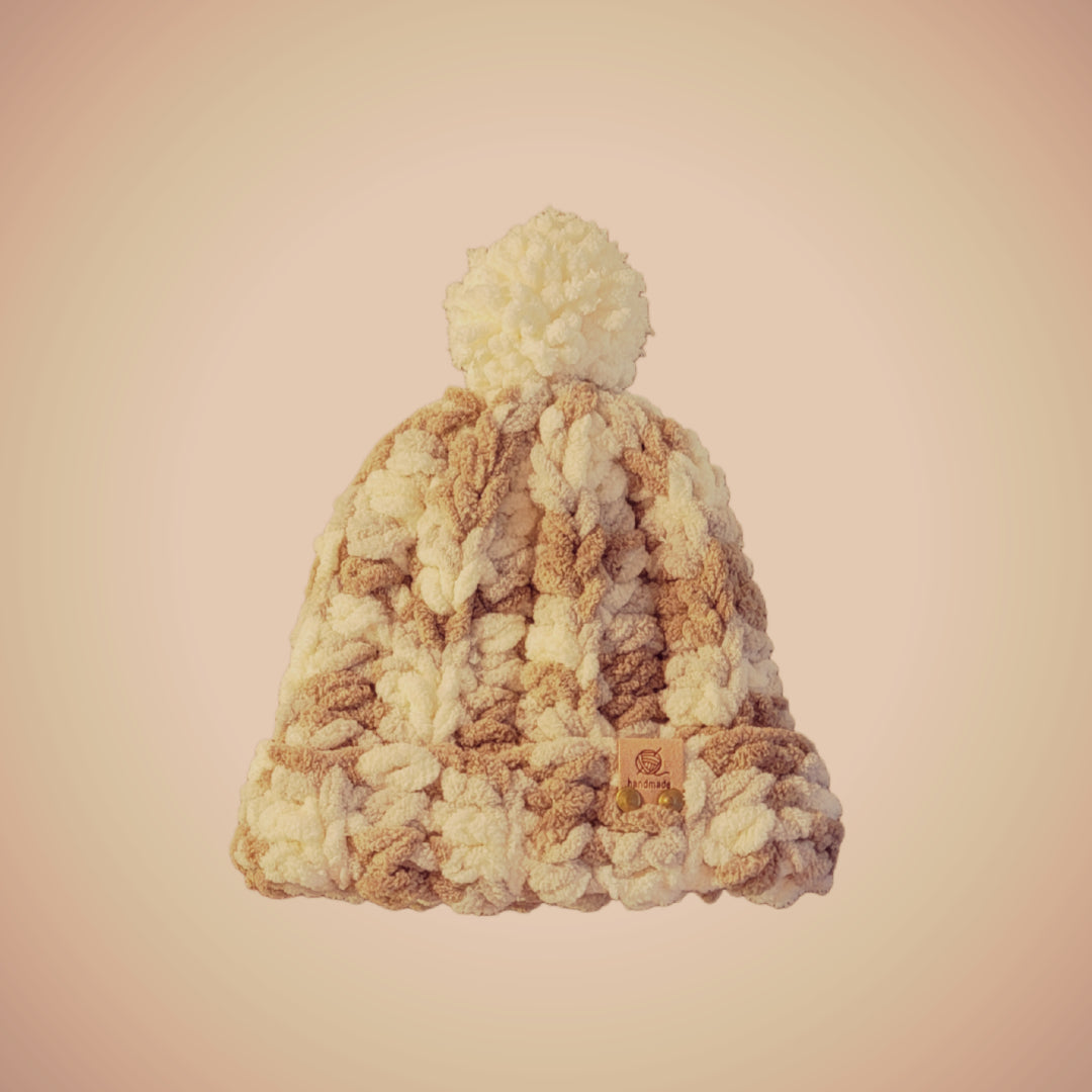 Baby Beanie Chenille Style Yarn Multicolor with Pom Pom