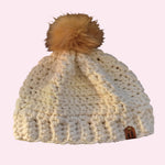 Beanie Wool Brimmed Cream with Pom Pom - Oma's Cozy Creations