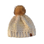 Beanie Wool Brimmed Cream with Pom Pom - Oma's Cozy Creations