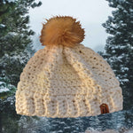 Beanie Wool Brimmed Cream with Pom Pom - Oma's Cozy Creations