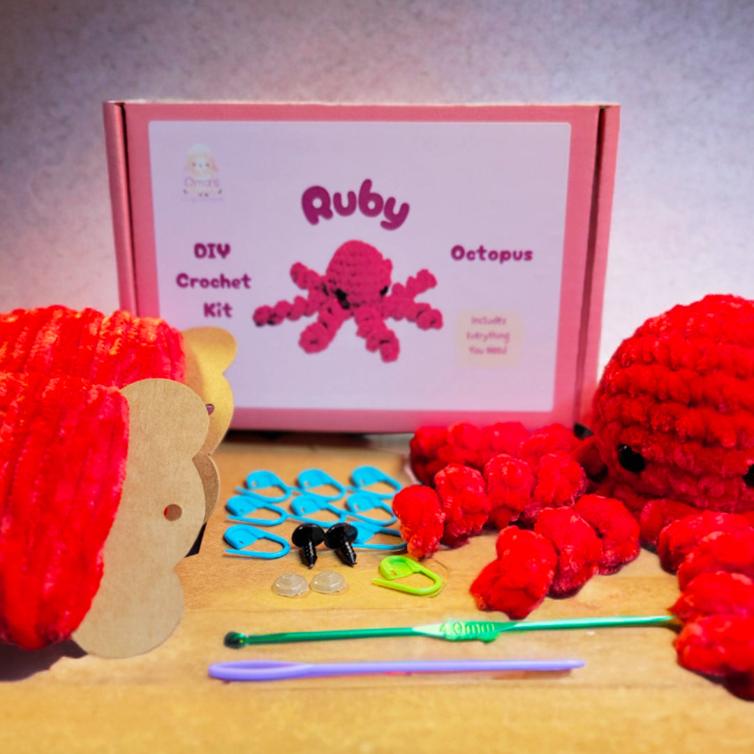 Crochet Kit Octopus DIY Red - Oma's Cozy Creations