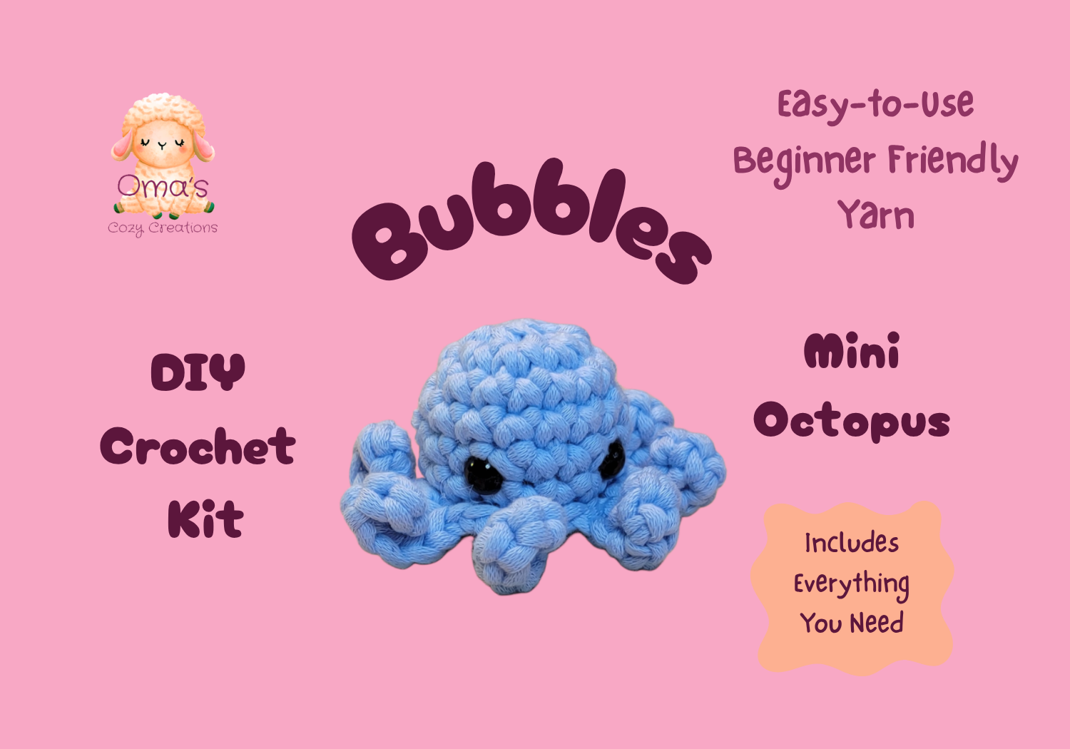 Crochet Kit Mini Octopus Easy Beginner Friendly Yarn - Oma's Cozy Creations