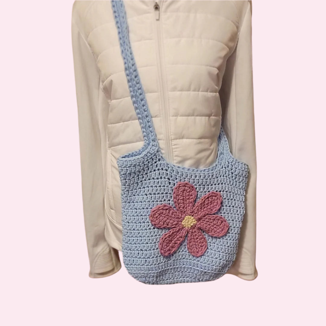Farmers Market Bag Crochet Tote Long Handled - Oma's Cozy Creations