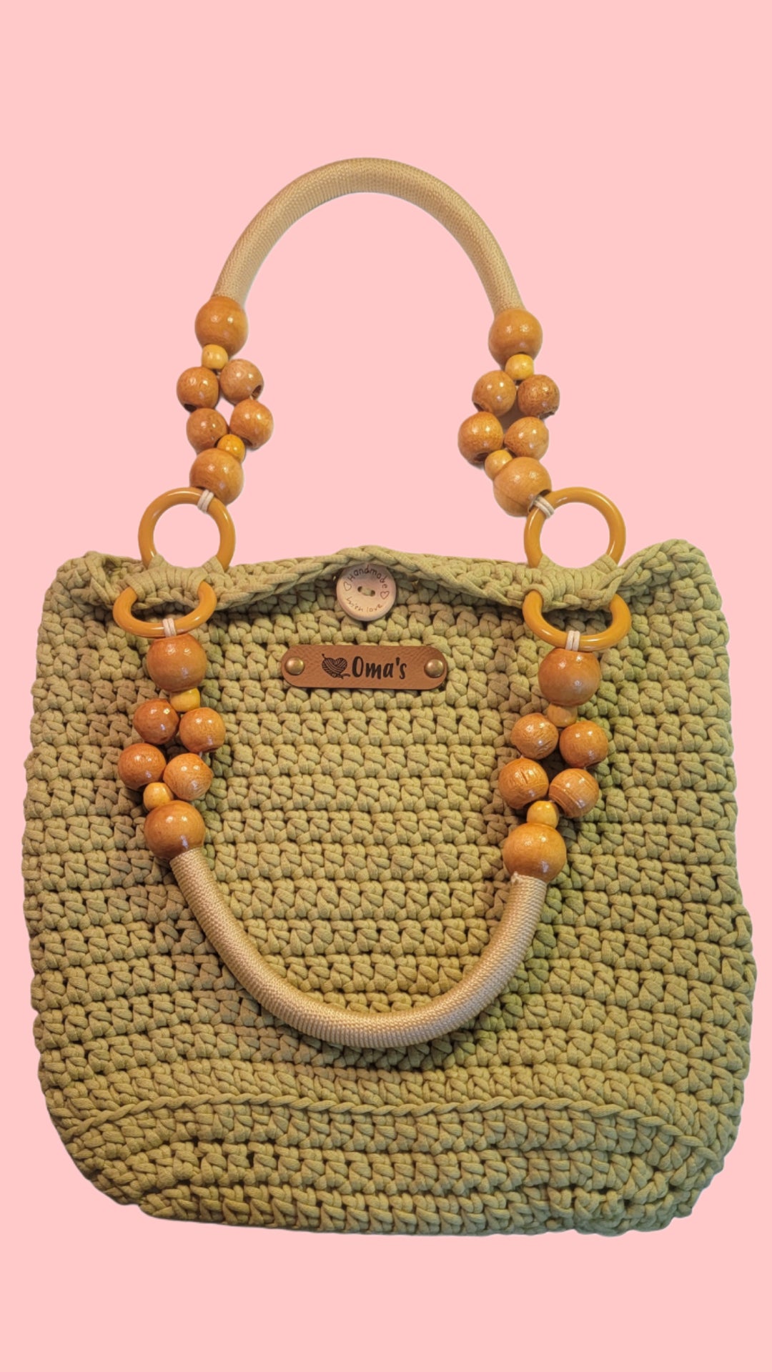 Farmers Market Bag Crochet Tote Long Handled - Oma's Cozy Creations