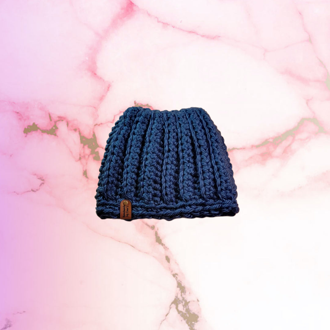 Handmade Crochet Messy Bun Beanie - Oma's Cozy Creations
