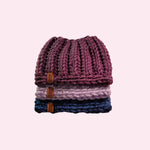 Handmade Crochet Messy Bun Beanie - Oma's Cozy Creations