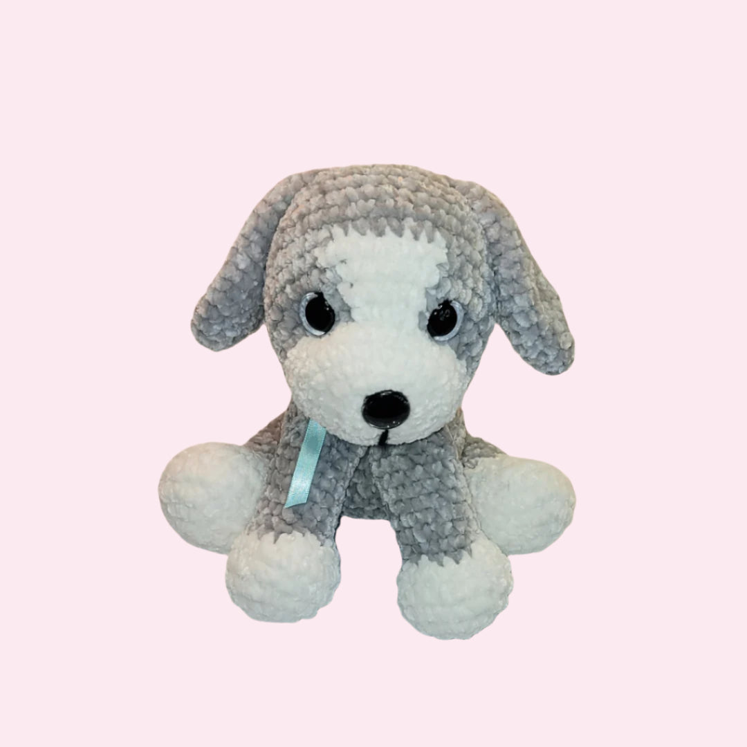 Amigurumi Puppy Plushie Gray Dog - Oma's Cozy Creations