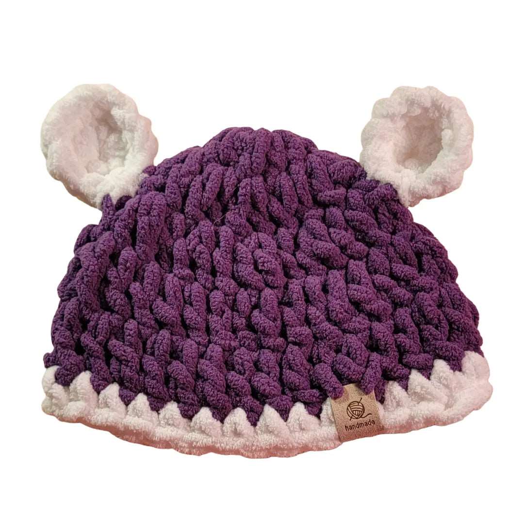 Baby Beanie Hat with Teddy Bear Ears in Bright Colors - Oma's Cozy Creations