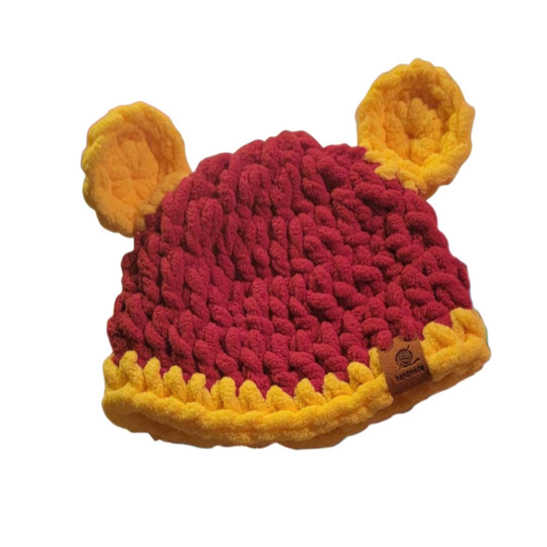 Baby Beanie Hat with Teddy Bear Ears in Bright Colors - Oma's Cozy Creations