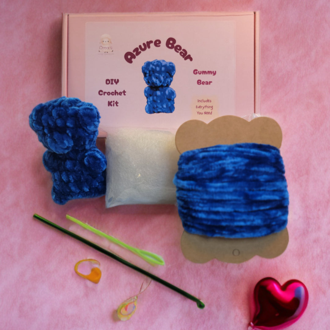 Crochet Kit Complete Azure Bear the Blue Gummy Bear - Oma's Cozy Creations