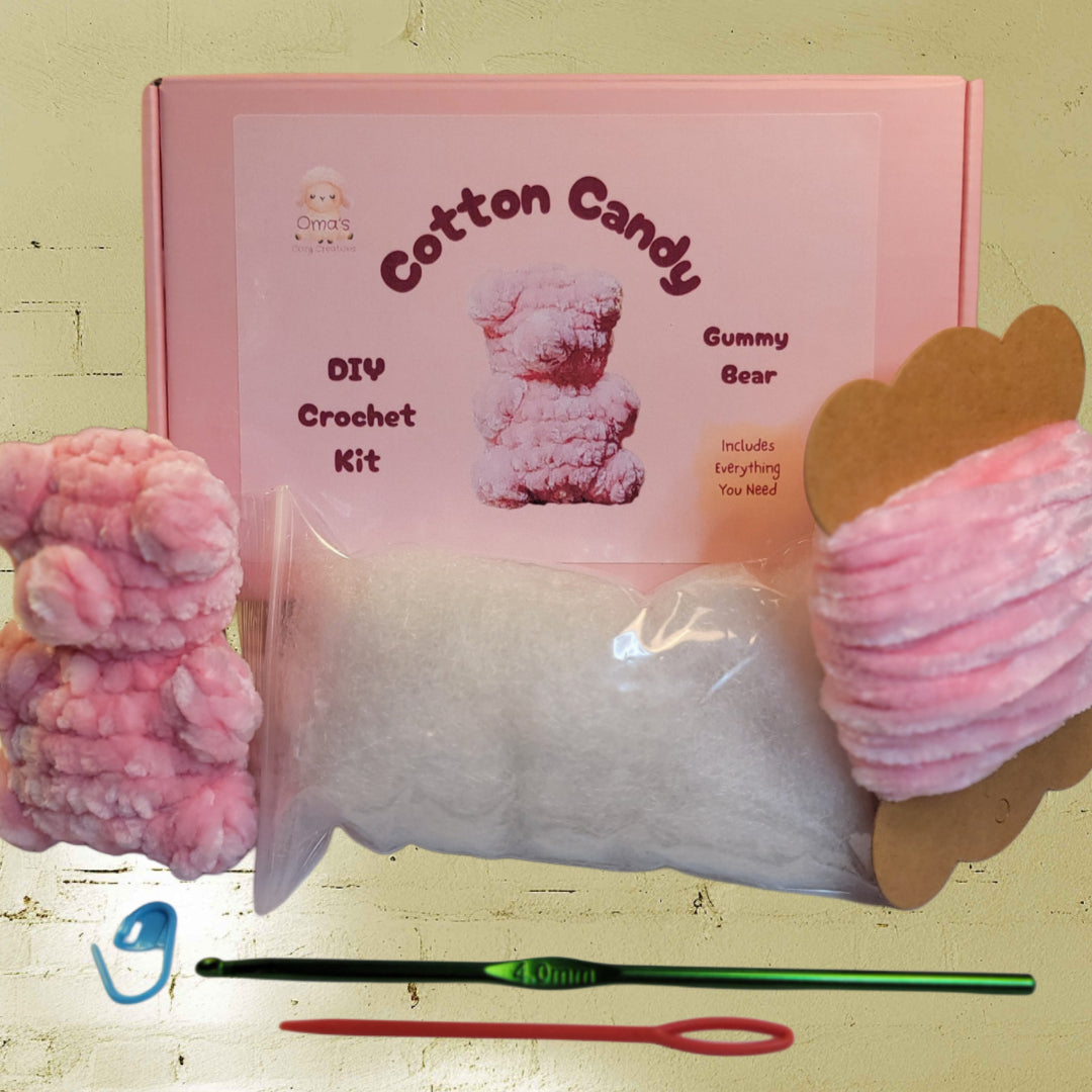 Crochet Kit Complete Cotton Candy the Pink Gummy Bear - Oma's Cozy Creations